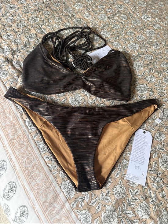 Boys + Arrows Other - Boys + Arrows Metallic Black Bikini with Gold Lining